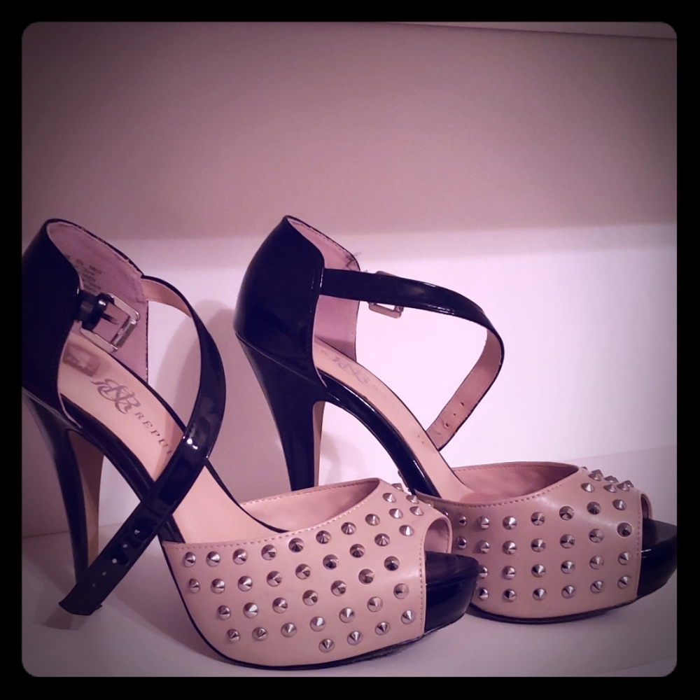 Black and beige high heel